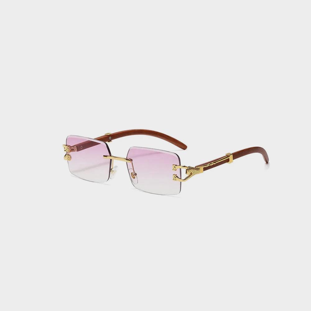 Classic Vintage Rimless Square Leopard Head Sunglasses Image 5