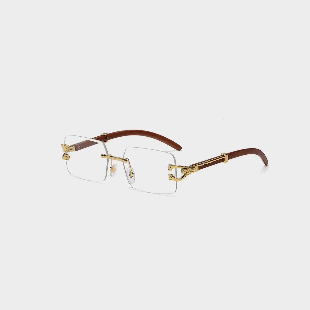 Classic Vintage Rimless Square Leopard Head Sunglasses Image 4