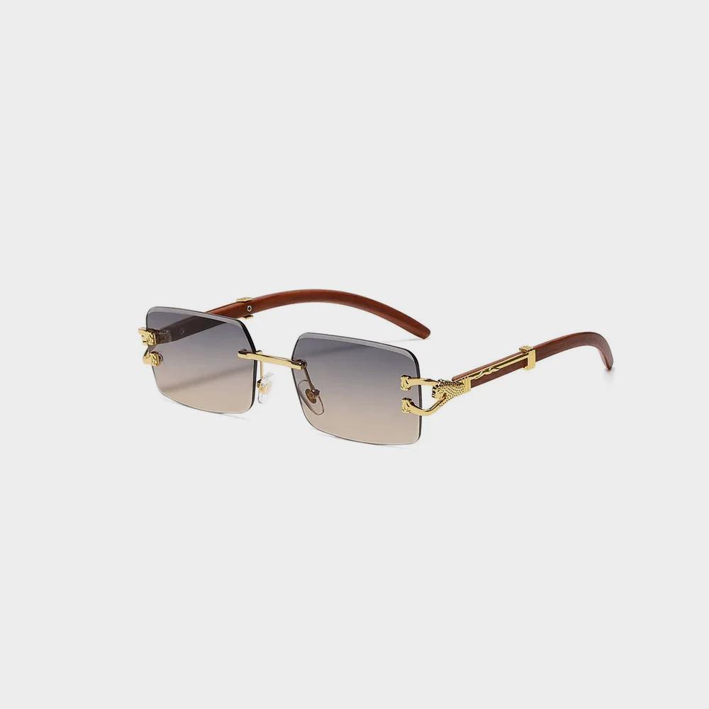 Classic Vintage Rimless Square Leopard Head Sunglasses Image 3