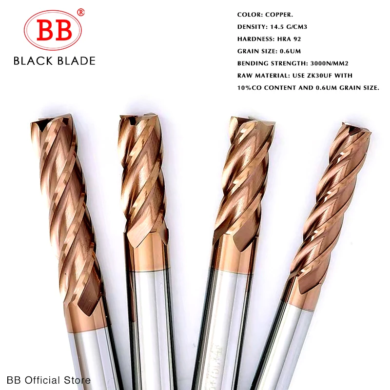 BB CNC Carbide Flat End Mill Tungsten Cutter 2 4 Flute Metal Steel Machining Tool Key Face Square Router Bit 6 8 12 Shank HRC55 Image 4