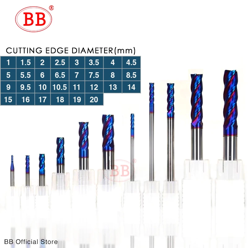 BB CNC Carbide Flat End Mill Tungsten Cutter 2 4 Flute Metal Steel Machining Tool Key Face Square Router Bit 6 8 12 Shank HRC55 Image 5