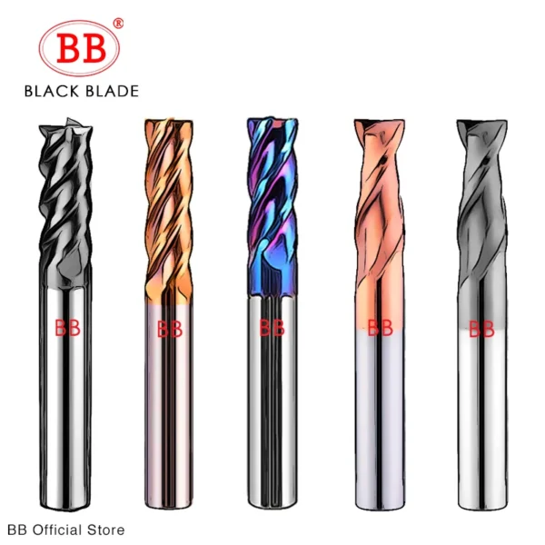 BB CNC Carbide Flat End Mill Tungsten Cutter 2 4 Flute Metal Steel Machining Tool Key Face Square Router Bit 6 8 12 Shank HRC55