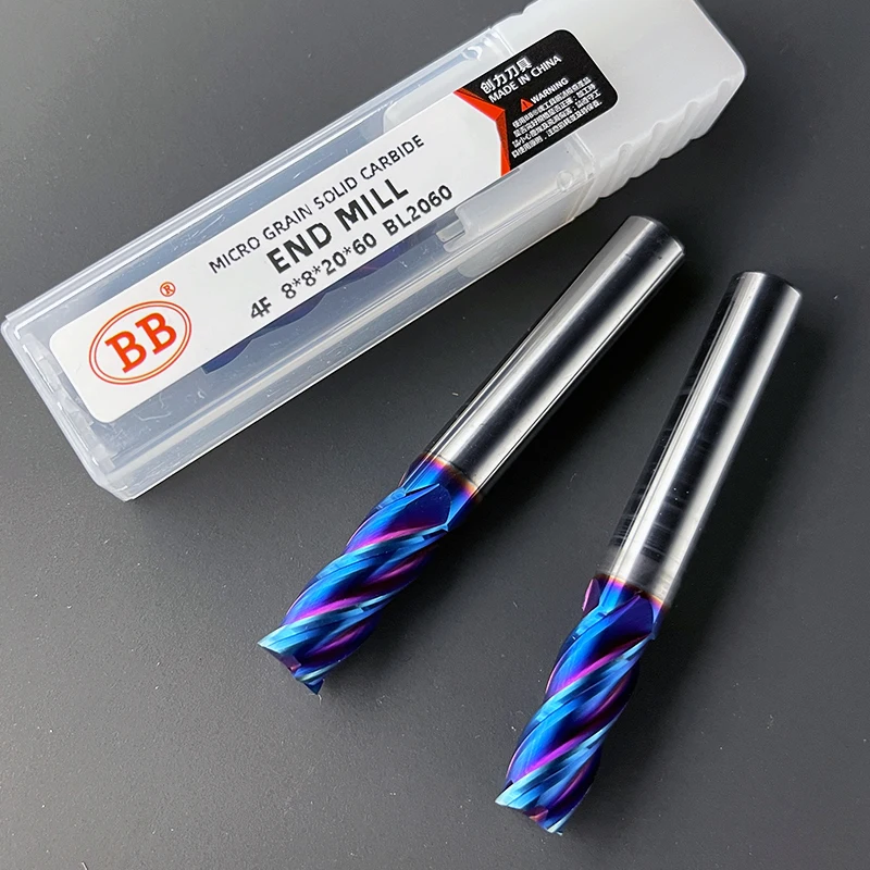 BB CNC Carbide Flat End Mill Tungsten Cutter 2 4 Flute Metal Steel Machining Tool Key Face Square Router Bit 6 8 12 Shank HRC55 Image 6