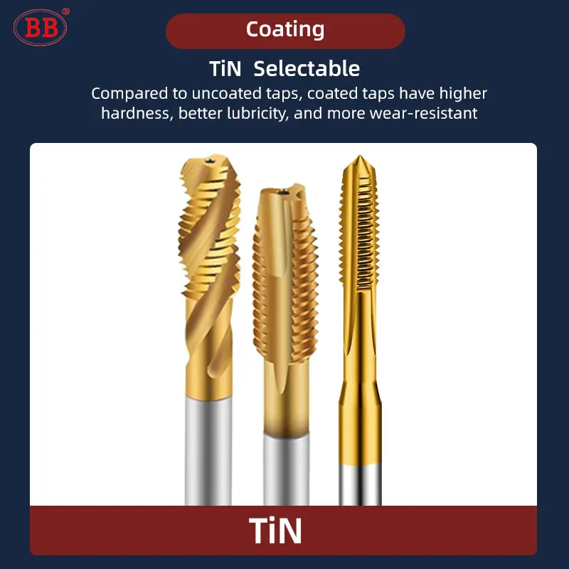 BB Inch Threading Tap HSS CO Spiral Straight Flute Fluteless UNC UNF TiN Coated Cobalt Machine Metal CNC Tool Image 4