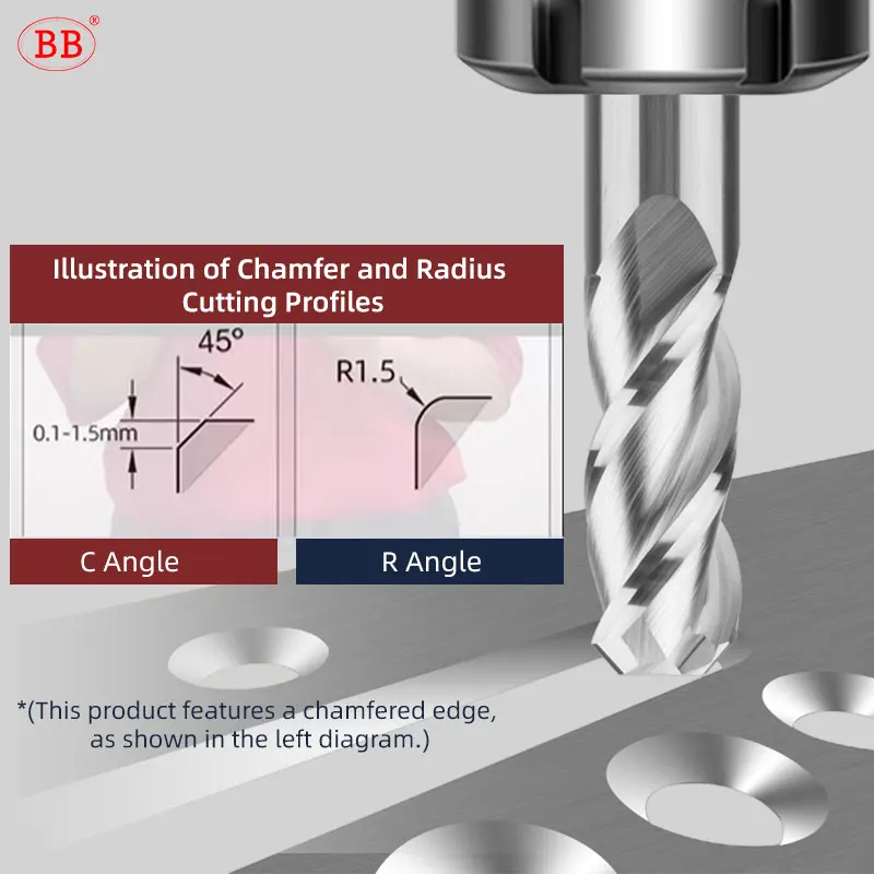 BB End Mill C Tip Angle 45 Degree Corner Chamfer Milling Cutter Deburring CNC Tool Carbide for Steel Aluminum Diameter 3 12mm Image 2
