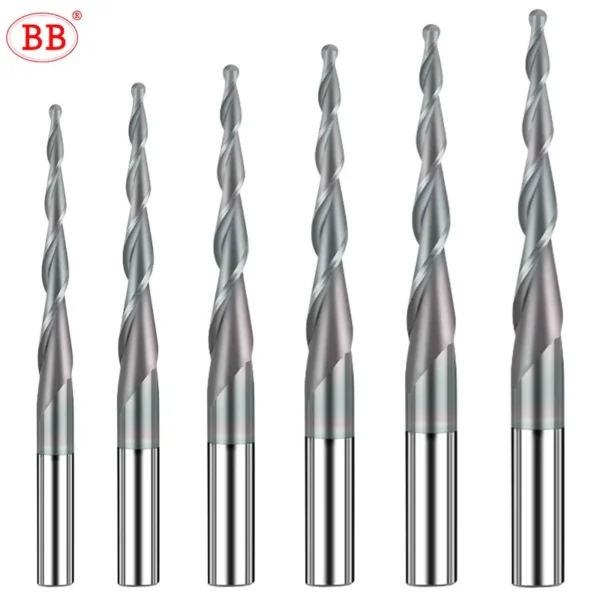 BB Taper Ball Nose End Mill Solid Carbide Engraving Router Bit Relief Wood Metal CNC Milling Cutter Coated 3 175mm 4mm 8mm 10mm