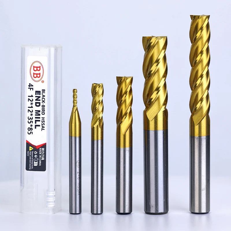 BB TiN Coating End Mills HSS ISO Imperial Inch Diameter Metal Cutter Router Bit High Speed Steel 1 25mm 4 Flutes 3 175 1/8