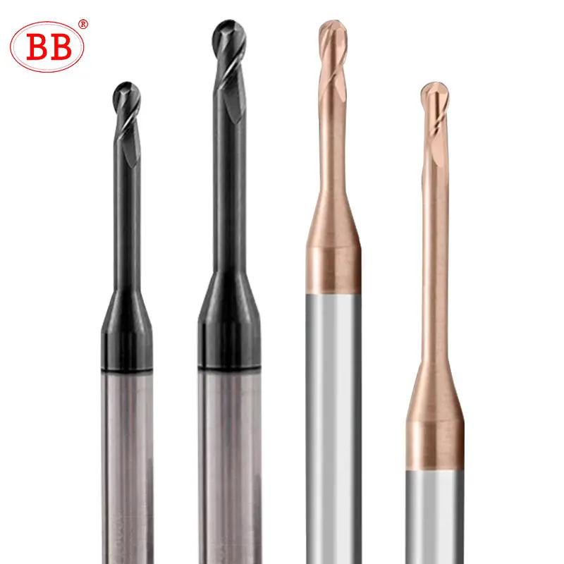 BB Micro Ball End Mill Long Neck Carbide CNC Small Mini Rib Deep Machining Cutter R0 1 R1 5 Tool for Steel Metal