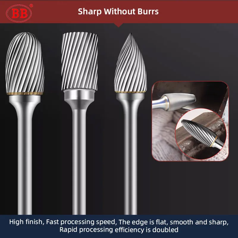 BB Rotary Files Carbide Burrs Deburring Milling Tool M Type 6mm Shank Grinder for Metal Image 4