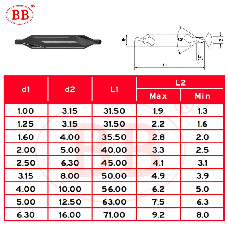 BB Center Drill HSS Co M35 Countersink Chamfer Lath Bit A Form 60 Degree Diameter 1 1 5 1 6 2 3 15 4 5 6 for Metal Aluminum Image 4