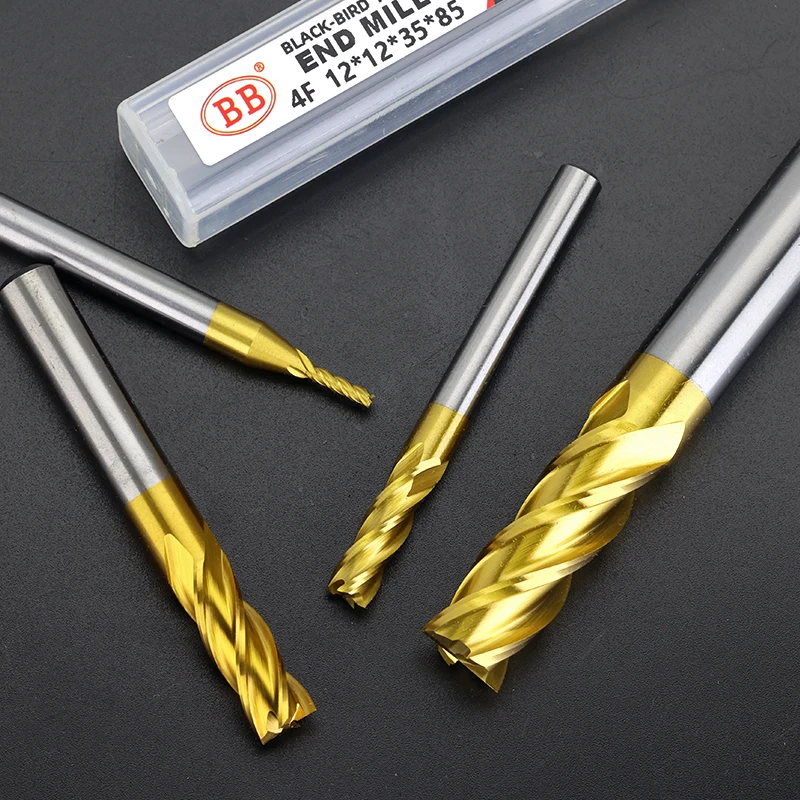 BB TiN Coating End Mills HSS ISO Imperial Inch Diameter Metal Cutter Router Bit High Speed Steel 1 25mm 4 Flutes 3 175 1/8 Image 6
