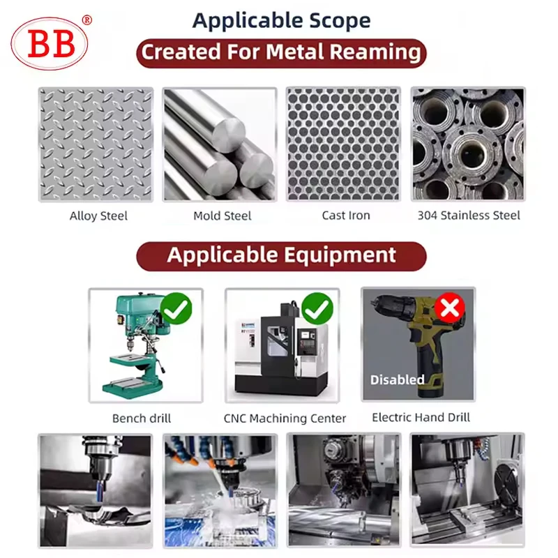BB Carbide Reamer CNC Machine Hole Deburring Tool Coating HRC60 Lath Cutter Drill Stainless Steel Hard Steel 6mm 8mm 1PCS Image 6