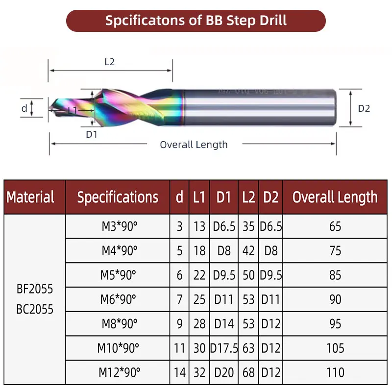 BB Step Drill 90 Degree 180 CNC Precision Solid Carbide Drilling Tools DLC Coated Screw Hole Image 5