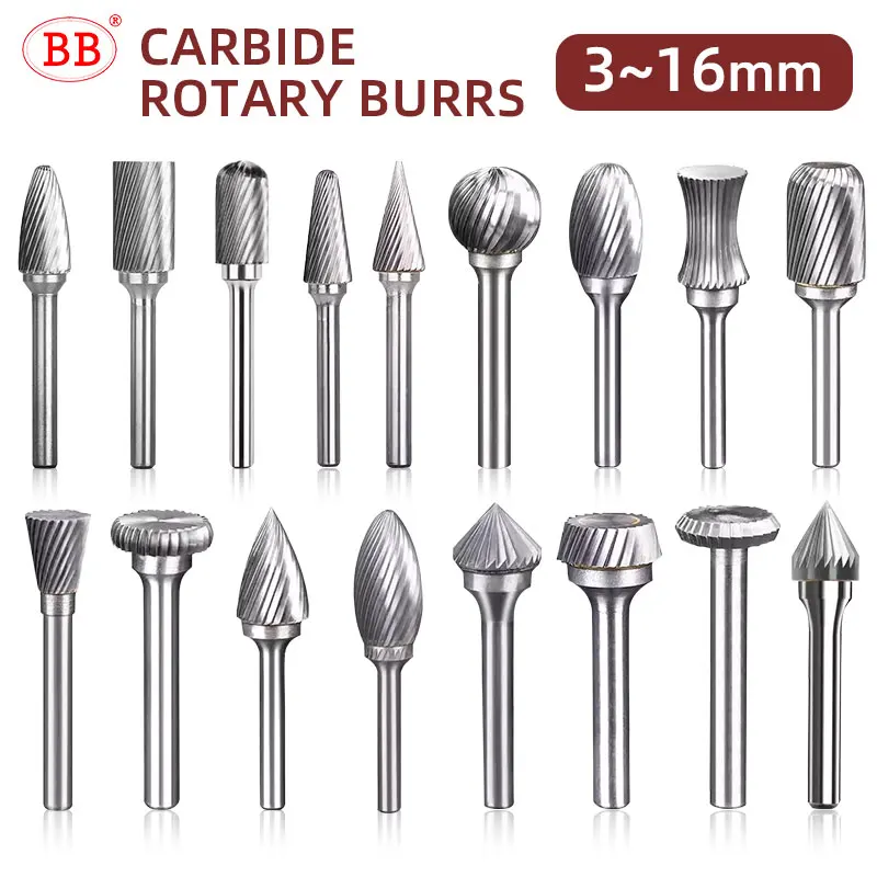 BB Rotary Files Carbide Burrs Deburring Milling Tool M Type 6mm Shank Grinder for Metal