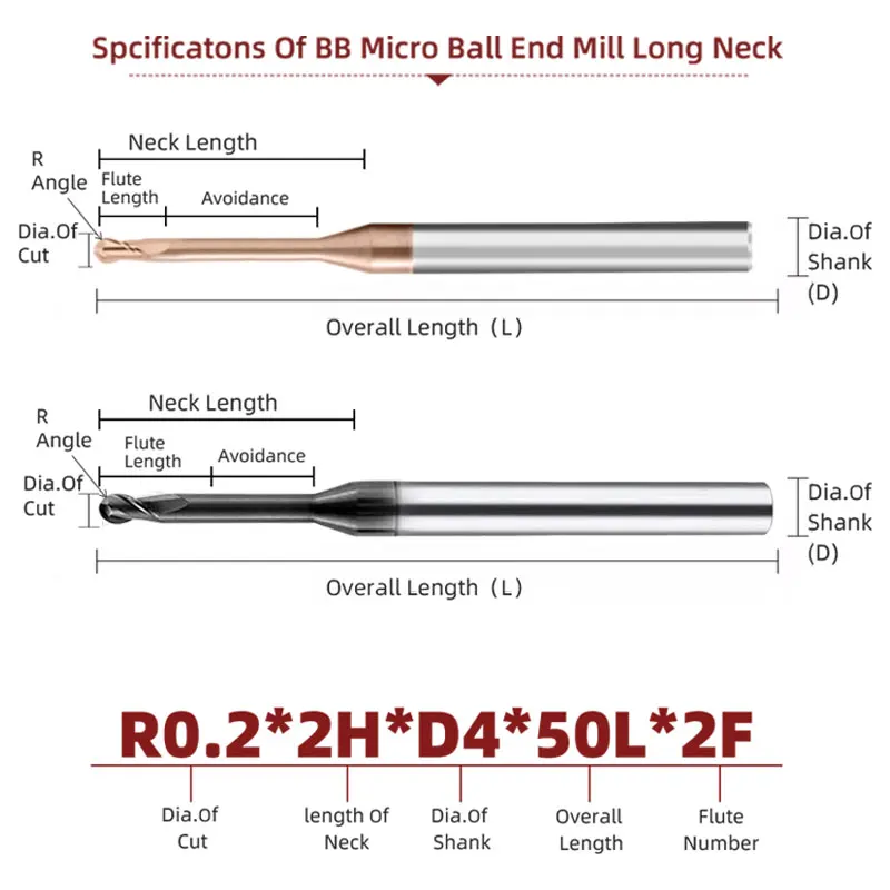 BB Micro Ball End Mill Long Neck Carbide CNC Small Mini Rib Deep Machining Cutter R0 1 R1 5 Tool for Steel Metal Image 6